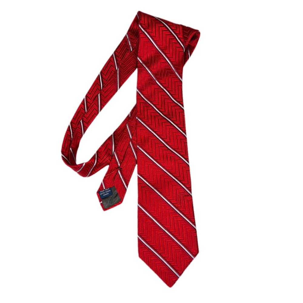 Mens Faconnable 100% Silk Tie Stripes Classic Preppy Red White Work Formal